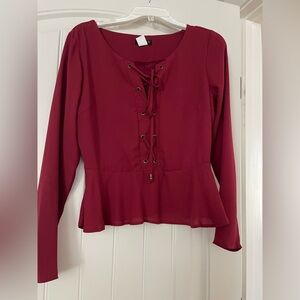 VENUS Deep Red Lace-Up Blouse size 6